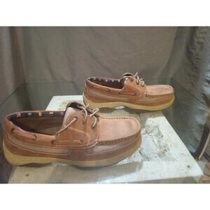 Y2K Reel Legends Authentic Footwear Mens 11 Brown Leather Boat Shoes Nice CLEAN